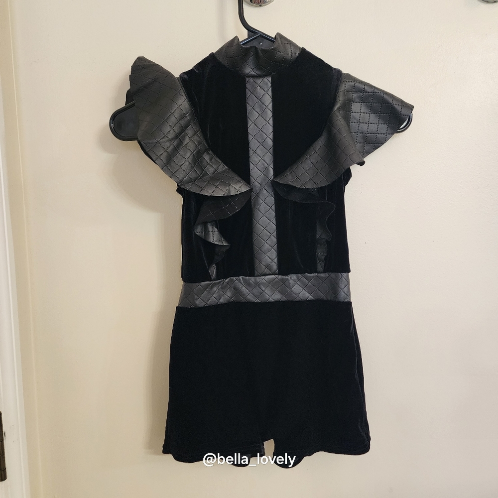 Black Velvet and Black Quilted Ruffled Bodysuit Dance Onesie